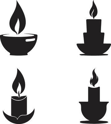 Set of Candle Silhouettes, Flat Style Illustration Isolated on White Background
