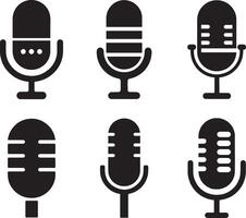 Set of Microphone Silhouette, Black Minimalist Design on White Background vector
