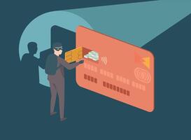 A man is holding a credit card and looking at it vector