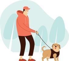Man walking dog in park illustration vector
