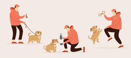 Man with dog and bottle of beer illustration vector