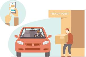 A man is holding a phone and a car is being loaded vector