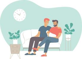 Two men sitting on a couch with a baby vector