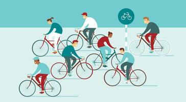 People riding bicycles in a group on a road vector