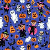 Seamless pattern of Halloween characters vector
