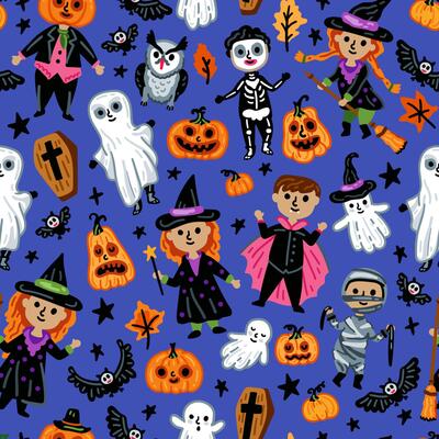 Seamless pattern of Halloween characters