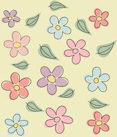 Seamless pattern with flowers and leaves in pastel color vector