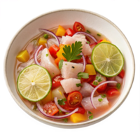Delicious Peruvian Ceviche Recipe with Fresh Fish Cubes and Vibrant Vegetables png