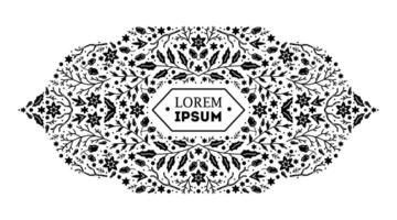 Black damask shape frame for packaging design made of branches, cones, pointes flowers on white background vector