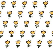 Cute Spring Summer Seamless Pattern Background with Yellow Tulip Flower Doodle with Black Outline over White Backdrop. Simple Minimalist Beautiful Print Design vector