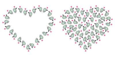 Hearts Butterflies Shape Heart Frame border Copy space and filled Background Texture Template Set 2. Isolated illustration Thematic Cards, poster, leaflet, banner, greetings, price or web promo vector