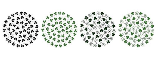 Silhouette Outline Shamrocks Circular Background Monochrome green St Patrick Day Greeting fond Set 4. Isolated illustration Thematic Cards, poster, price tag, label or web promo leaflet, banner vector