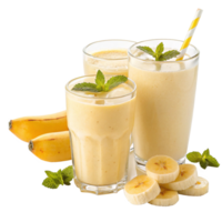 Refreshing Banana Smoothies in Glasses with Mint Garnish and Straw png