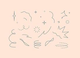 Star line doodle design elements drawing with turquoise on beige background vector