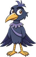 Cartoon crow with purple feathers and purple beak vector