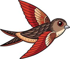 A cartoon bird with red wings and brown feathers vector