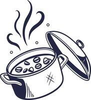 A pot with food in it and a steam coming out of it vector