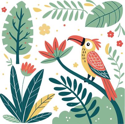 Tropical bird in the jungle illustration
