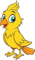 Cartoon bird with blue eyes and yellow beak vector