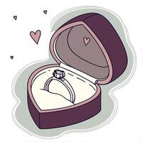 An engagement ring in a box with hearts vector