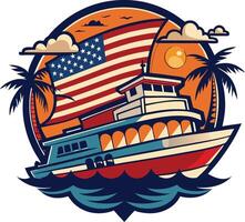 A boat with an american flag on it vector