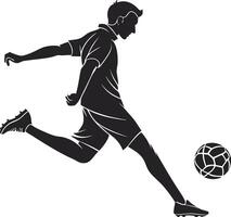 Silhouette of a soccer player kicking the ball vector