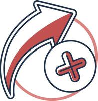 A red and white arrow pointing to a plus sign vector