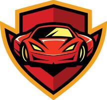 A red sports car on a shield vector