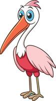 A cartoon pink stork with big beak and long legs vector