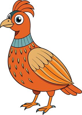 A cartoon pheasant with orange feathers and blue