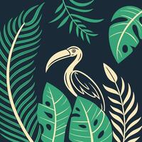 Tropical background with toucan and leaves vector