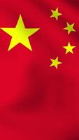 Vertical, portrait, waving national flag of China. Smooth animation with highly detailed, realistic animated background for social media, screens smartphone. Cloth motion, official colors. video