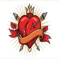 A heart with arrows and ribbon on it vector