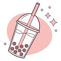 Bubble tea with straw and bubbles on a pink background vector