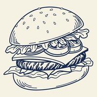 A hamburger is shown in a sketch style vector