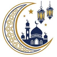 The crescent and mosque with lanterns vector