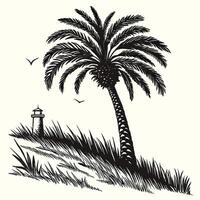 Palm tree and lighthouse illustration vector