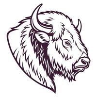 The head of a bison is shown in black and white vector