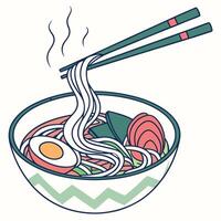 A bowl of noodles with chopsticks and an egg vector