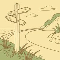 A cartoon drawing of a wooden signpost pointing to the beach vector