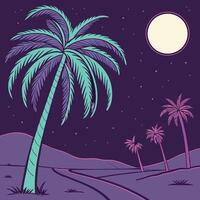 Palm trees in the desert at night vector