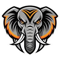 An elephant head with a big tusk and orange tusks vector