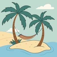 Tropical island with palm trees and hammock illustration vector