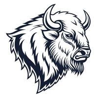The head of a buffalo is shown in a black and white design vector