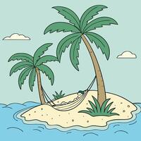 A cartoon island with palm trees and a hammock vector