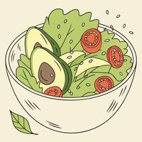 A salad with avocado, tomatoes and lettuce in a bowl vector