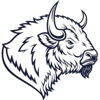 The head of a bison is shown in a black and white drawing vector