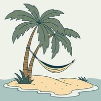 A cartoon palm tree and hammock on an island vector