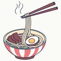 A bowl of ramen with chopsticks and an egg vector