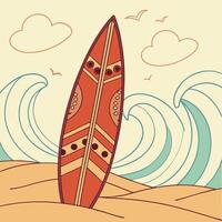Surfboard on the beach illustration vector